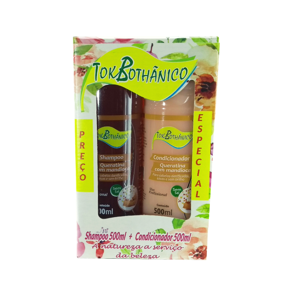 kit shampoo + condicionador queratina com mandioca tok bothânico sem sal - 500ml